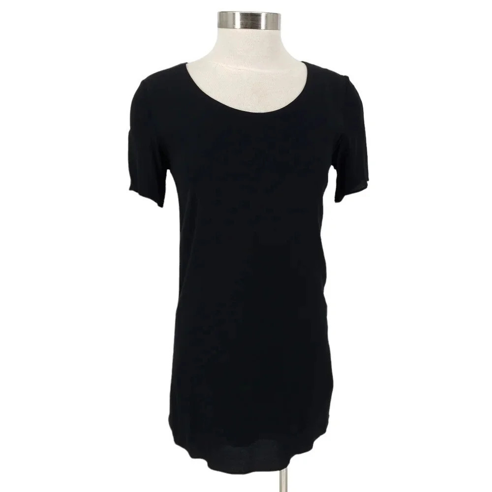 WILFRED FREE Mini Shift Dress Aritzia Teigen Black Short Sleeve Pullover